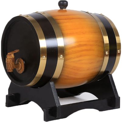 3L Oak Wine Barrel, Vintage Timber Spirits Whiskey Storage Dispenser with Barrel Tap,Built-in Aluminum Foil Liner and Wooden Stand for Storing Beer Whiskey Rum