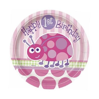 1st Birthday Ladybug Pink 7" Cake Dessert Cake Plates 8 Ct Small Round Paper Plates for All Occasions Disposable Paper Plates