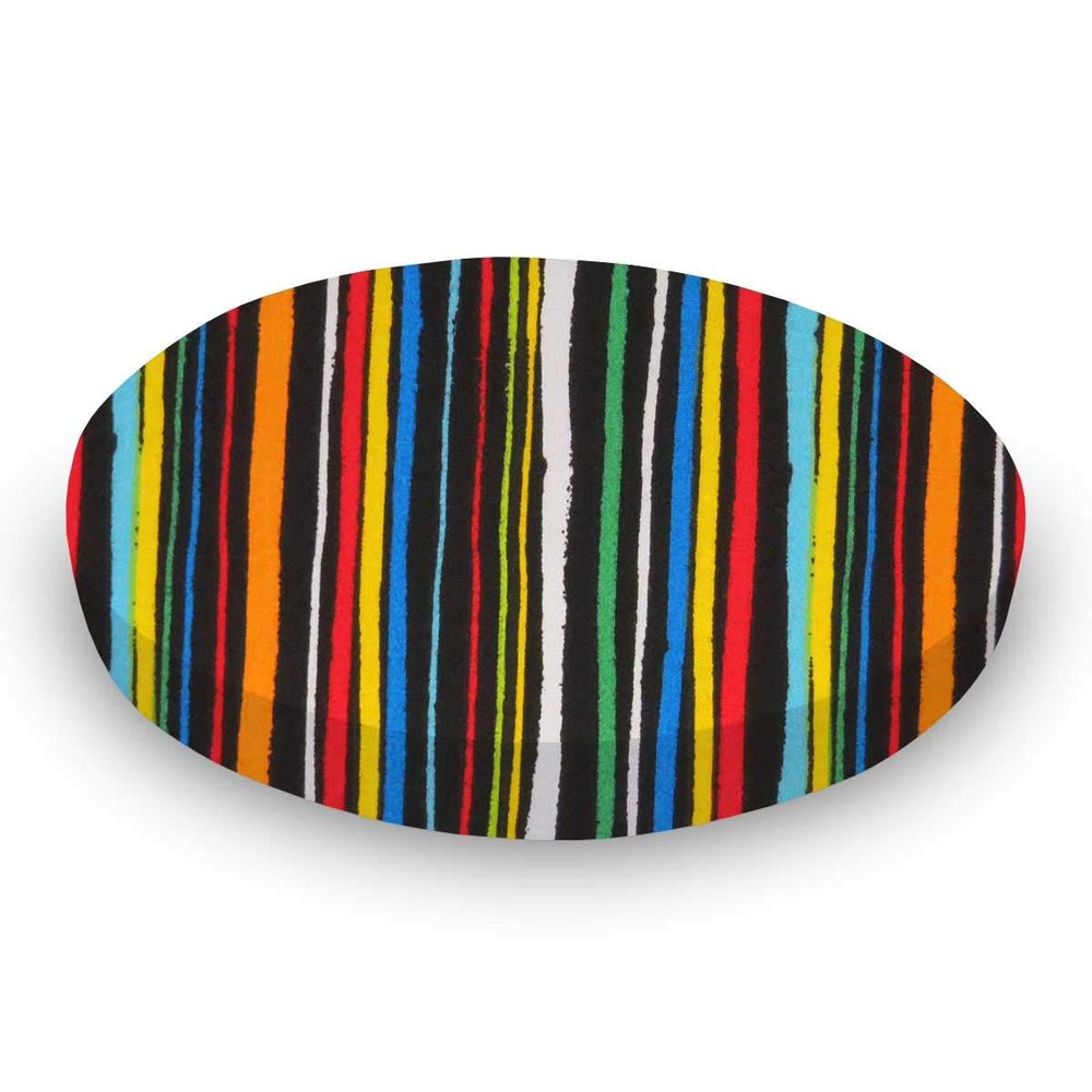 SheetWorld Baby Fitted Oval Crib Sheet Fits Stokke Mini, 100% Cotton Woven Sheet, Unisex Boy Girl, 23 x 29 inches, Colored Stripes Black, Made in USA