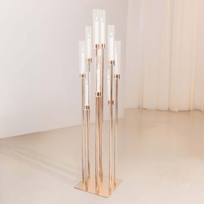 Efavormart 50" | 10 Arm Gold Cluster Taper Candle Holder Candelabra with Clear Glass Shades - Perfect for Wedding Party Decorations, Banquet, Upscale Occasions, Birthday Celebrations