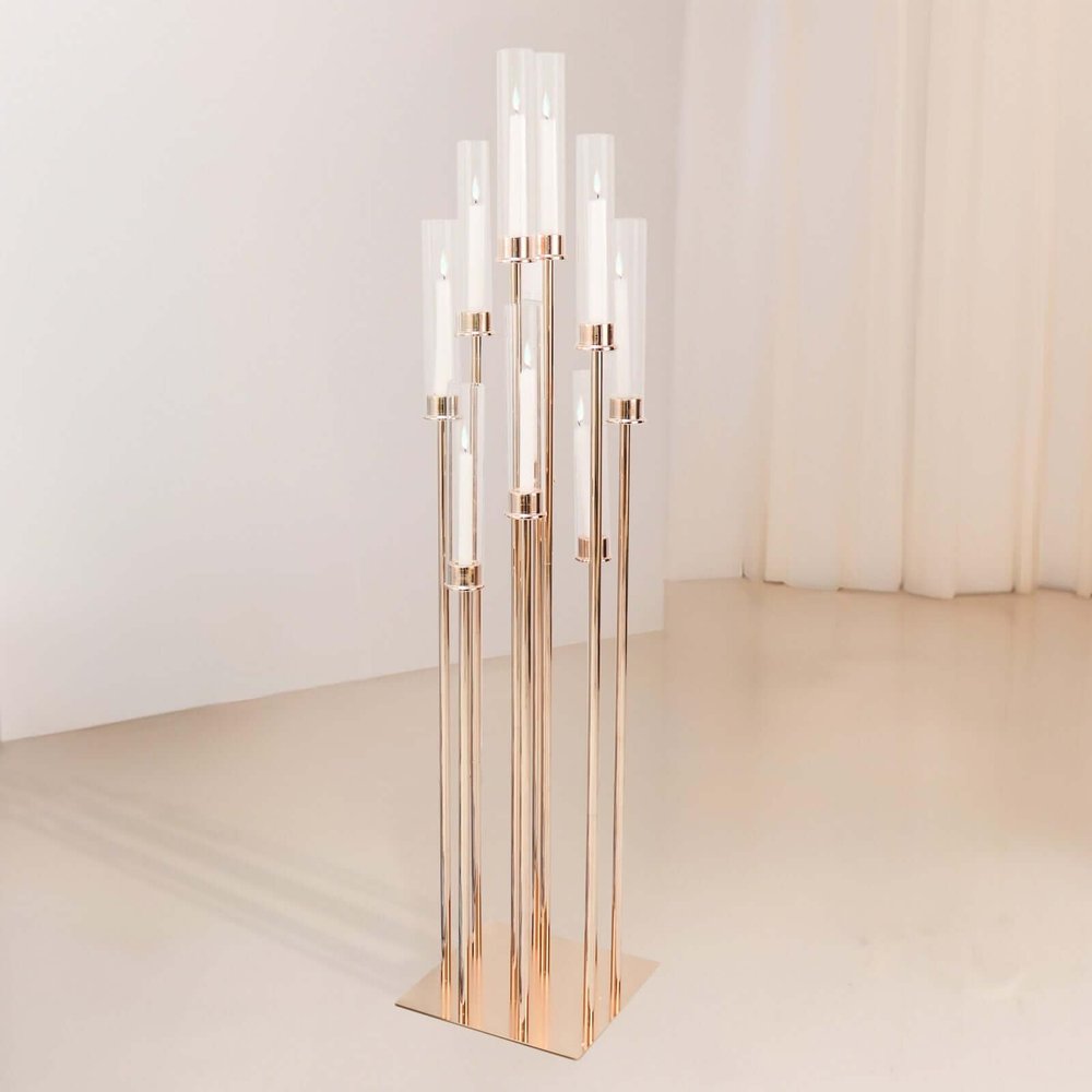 Efavormart 50" | 10 Arm Gold Cluster Taper Candle Holder Candelabra with Clear Glass Shades - Perfect for Wedding Party Decorations, Banquet, Upscale Occasions, Birthday Celebrations