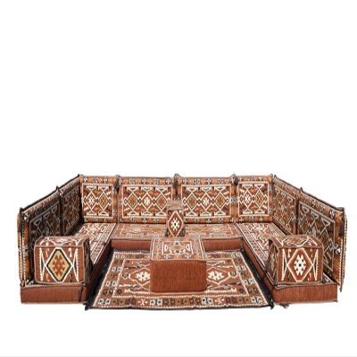 arabicsofa U Shaped Ethnic Arabic Sofa Bohemian Handmade Middle Eastern Sectional Sofa, Traditional Arabic Majlis Seating Set