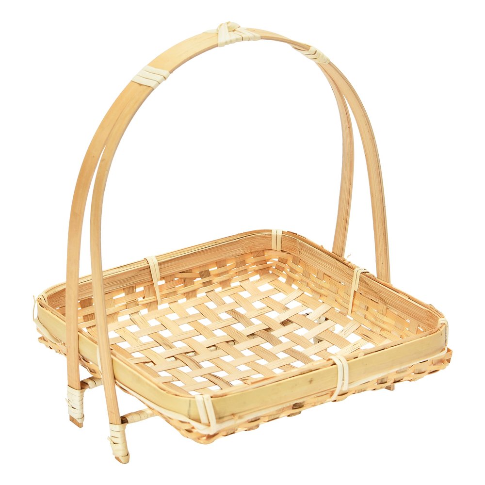 Bloomingville Hand-Woven Bamboo Stand with Removable, Set of 2 Tray, 7''L x 7''W x 8''H, Natural (AH2457)