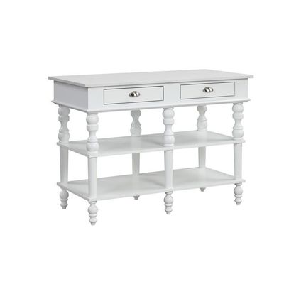 Benjara Kitchen Island with Artificial Marble Top and Turned Legs, White