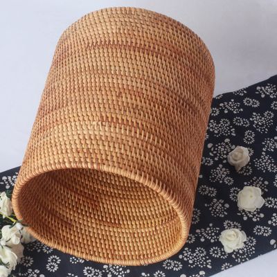 CL-ZZZ Rattan Trash Can, Round Bathroom Waste Basket Desktop Cylinder Waste Paper Basket, Eco-Friendly Wastebasket Bedroom Household Natural Garbage Bin (Size : B)