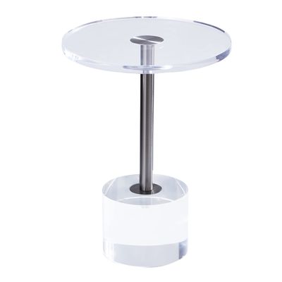 Artmaze Clear Acrylic End Table,Side Table,Brushed Silver Metal,Round,for Office, Living Room and Bedroom,Easy Assembly,12x12 inch21.3 inch high
