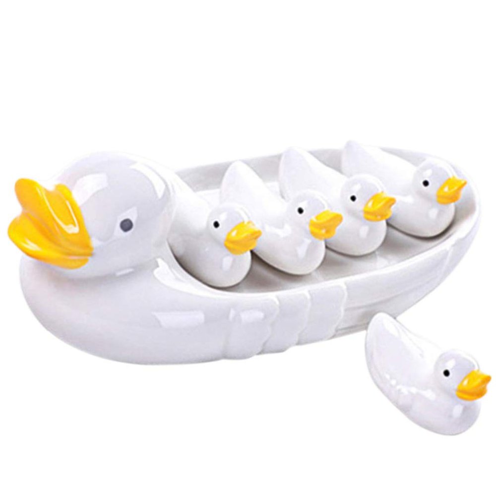 ASDUU Duck Ceramic Chopstick Rest Ducky Porcelain Spoon Holder Set Pottery Cutlery Knife Fork Stand for Home Kitchen Table Tableware Cooking Utensils Dish Accessories Decor Gift