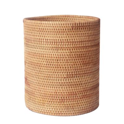 CL-ZZZ Hand-Woven Rattan Rubbish Bin Paper Recycling Basket Round Trash Can whitout lid, Eco-Friendly Waste Storage, for Living Room and Office (Brown) (Size : A)
