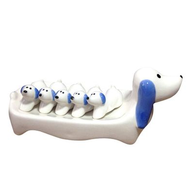 ASDUU Chopsticks Rest Dog Sauce Dish Dip Bowl Ceramic Dinner Spoon Stand Fork Holder Rack Chopsticks Utensil Cutlery Stand White Blue Decor Gift