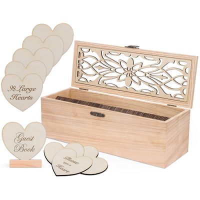 Alternative Guest Book Box - Wedding Guest book Alternative - 98 Large Wooden Hearts - Also for Baby Shower, Bridal Shower, Anniversary, Birthday, Retirement, Funeral Guest Book Alternatives - Pattern