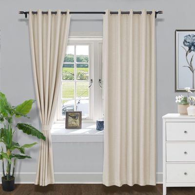 Fcosie 42" W x 72" L Grommet Blackout Curtains for Living Room, Thick Linen Look Draperies, Energy Efficient Window Curtains with Tieback, Noise Reduction Drapes for Bedroom, Sand Beige (2 Panels)