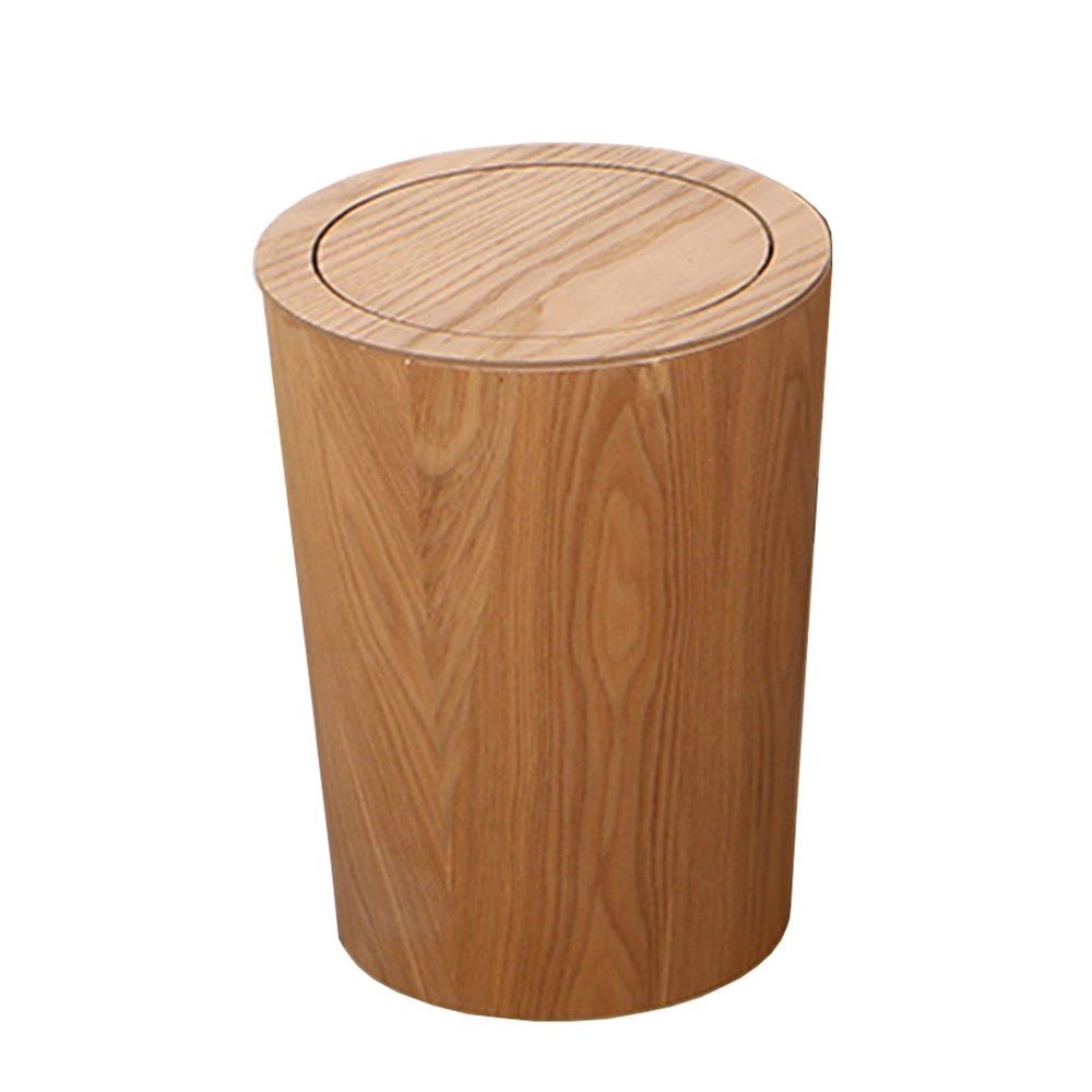 CL-ZZZ Wooden Round Trash Can Shake Lid Waste Basket Easy to Disassemble, Eco-Friendly Natural Wood Rubbish Bin for Bathroom Office Kitchen, Light Brown