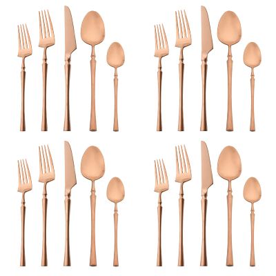 BRIIEC 18/10 Stainless Steel Tableware Set, 20 Piece Flatware Silverware Set Eating Utensils Set Service for 4, Unique Handle, Dishwasher Safe - Matte Rose Gold
