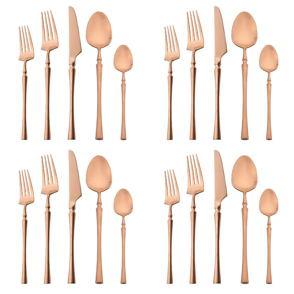 BRIIEC 18/10 Stainless Steel Tableware Set, 20 Piece Flatware Silverware Set Eating Utensils Set Service for 4, Unique Handle, Dishwasher Safe - Matte Rose Gold
