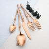 BRIIEC 18/10 Stainless Steel Tableware Set, 20 Piece Flatware Silverware Set Eating Utensils Set Service for 4, Unique Handle, Dishwasher Safe - Matte Rose Gold view 2