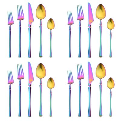 BRIIEC Matte Rainbow Flatware Set 20 Pieces, 18/10 Stainless Steel Colorful Silverware Set, Titanium Plating Cutlery Set, Utensil Sets,Include Dessert Fork Teaspoons.