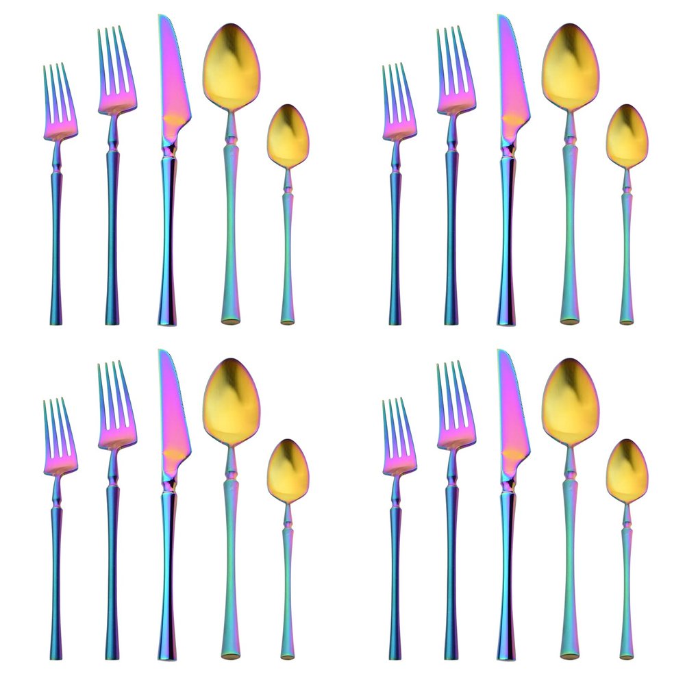 BRIIEC Matte Rainbow Flatware Set 20 Pieces, 18/10 Stainless Steel Colorful Silverware Set, Titanium Plating Cutlery Set, Utensil Sets,Include Dessert Fork Teaspoons.