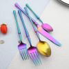 BRIIEC Matte Rainbow Flatware Set 20 Pieces, 18/10 Stainless Steel Colorful Silverware Set, Titanium Plating Cutlery Set, Utensil Sets,Include Dessert Fork Teaspoons. view 4