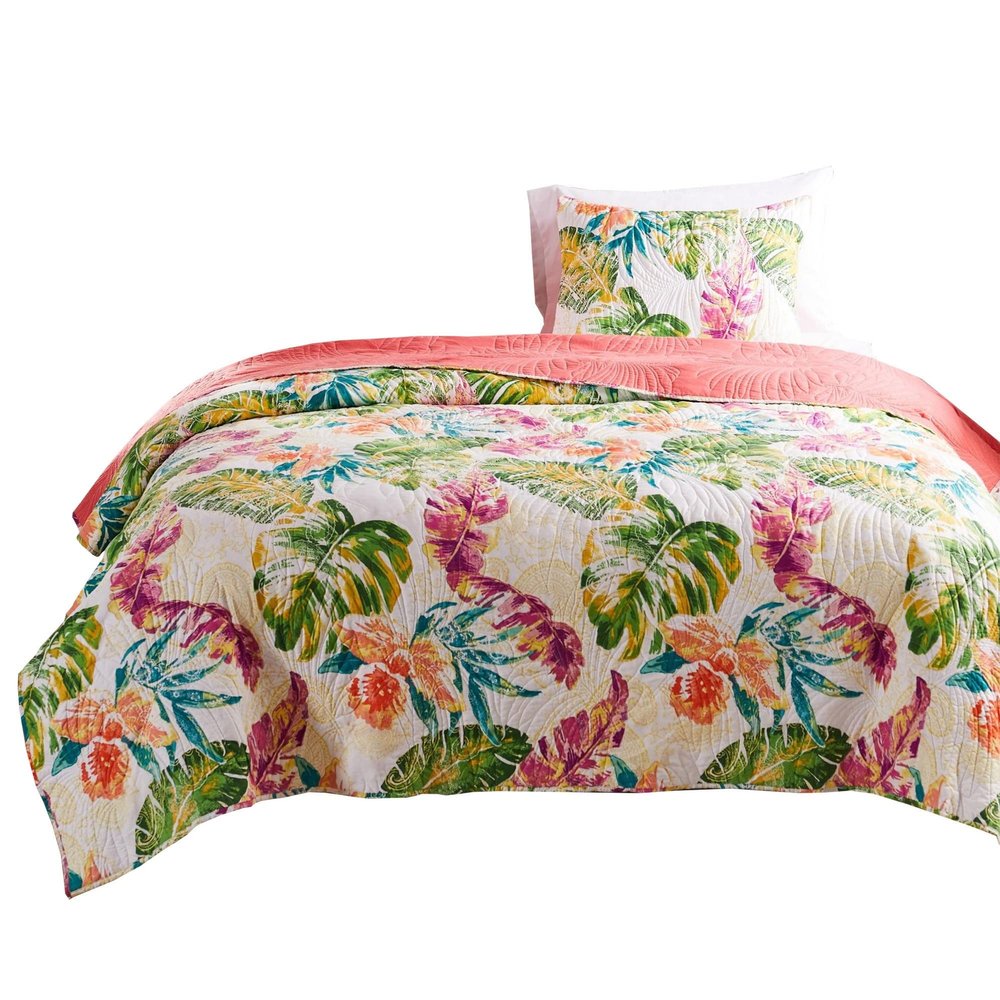Benjara Aulne 2 Piece Twin Quilt Set with Leaf Print