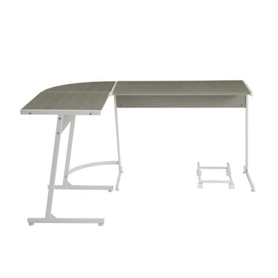 Benjara Computer Desk with Metal Legs and CPU Holder, Gray