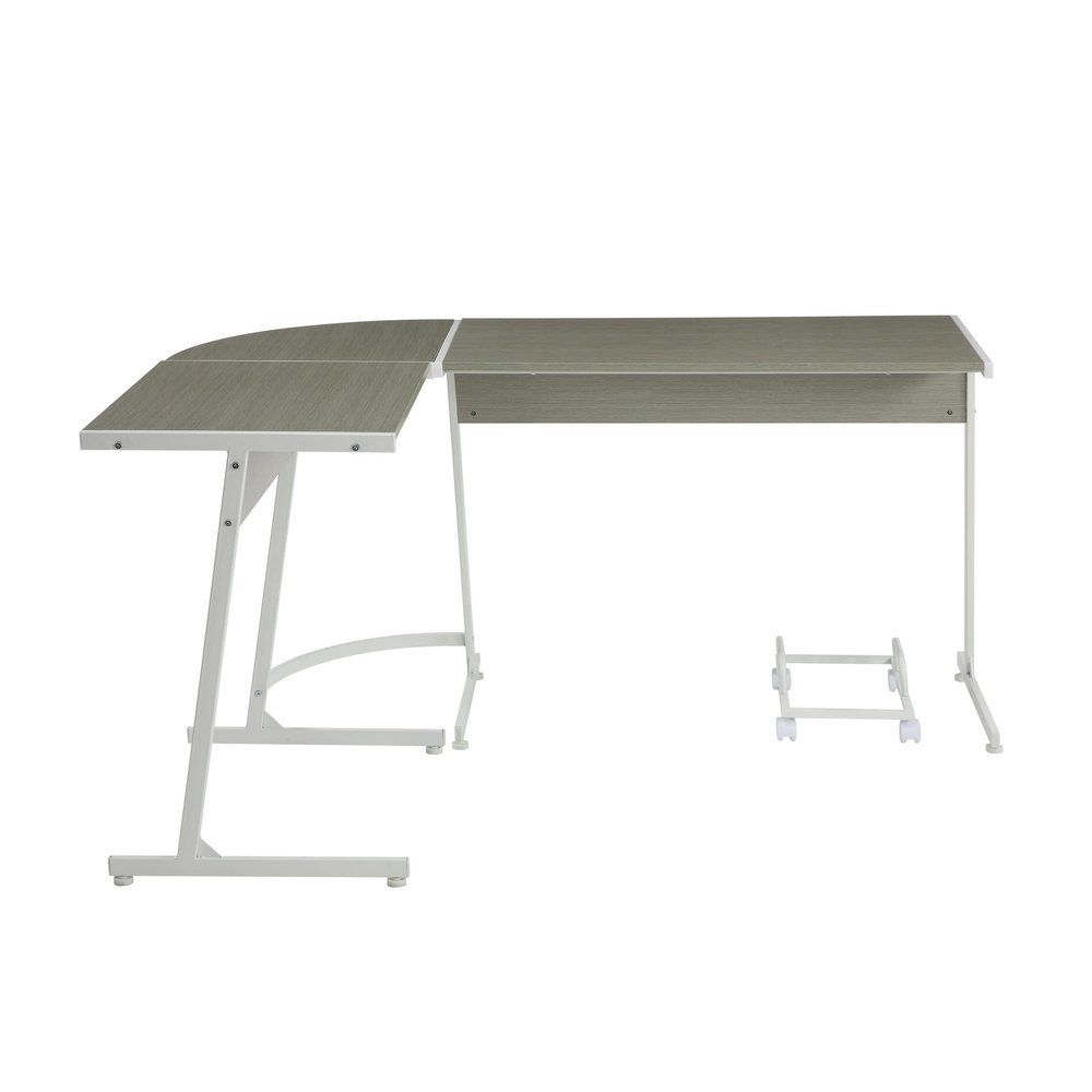 Benjara Computer Desk with Metal Legs and CPU Holder, Gray