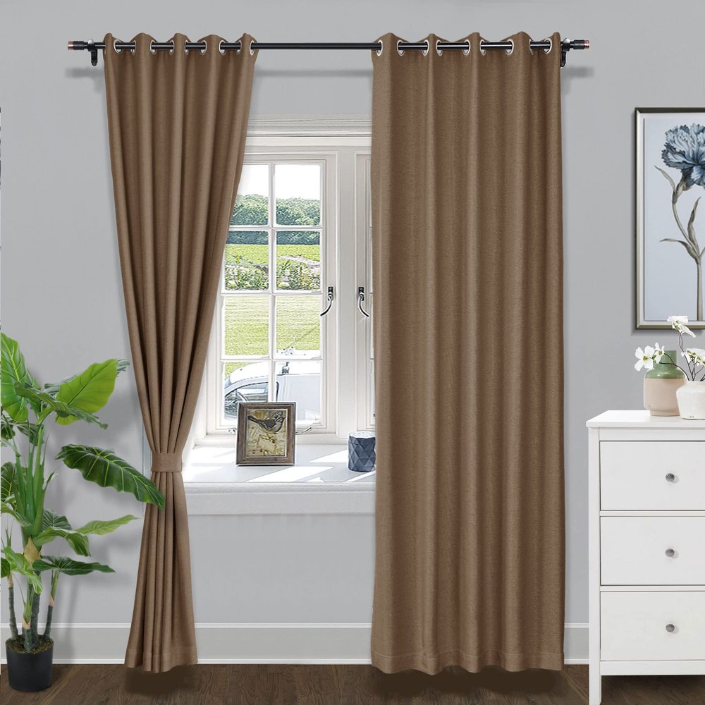 Fcosie 42" W x 72" L Grommet Blackout Curtains for Living Room, Thick Linen Look Draperies, Energy Efficient Window Curtains with Tieback, Noise Reduction Drapes for Bedroom, Coca Mocha (2 Panels)