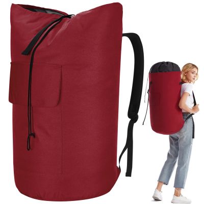 Backpack Laundry Bag, 115L Heavy Duty Extra Large College Laundry Backpack, Dirty Clothes Bag with Shoulder Straps, Laundry Hamper Bag with Drawstring Closure for College Dorm, Apartment Red