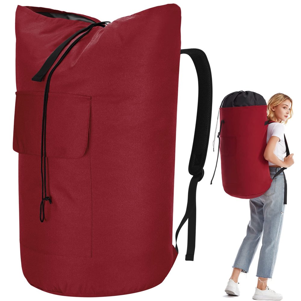 Backpack Laundry Bag, 115L Heavy Duty Extra Large College Laundry Backpack, Dirty Clothes Bag with Shoulder Straps, Laundry Hamper Bag with Drawstring Closure for College Dorm, Apartment Red