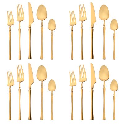BRIIEC 18/10 Stainless Steel Tableware Set, 20 Piece Flatware Silverware Set Eating Utensils Set Service for 4, Unique Handle, Dishwasher Safe - Matte Gold