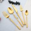 BRIIEC 18/10 Stainless Steel Tableware Set, 20 Piece Flatware Silverware Set Eating Utensils Set Service for 4, Unique Handle, Dishwasher Safe - Matte Gold view 2