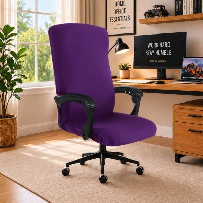 Stretch Computer Office Chair Cover with Durable Zipper - Universal Washable Removable Spandex Rotating Boss Chair Slipcovers - Anti-dust Soft Desk Chair Seat Protector for Dogs, Cats, Pets (Purple)