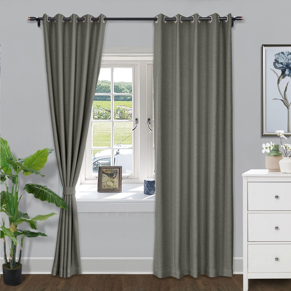 Fcosie Natural Linen Blended Curtains 63 Inches Length Blackout Curtains and Drapes Grommet Top Window Treatment Drapery Panels Draperies (2 Panels, 50 W x 63 L Inches, Dark Grey)