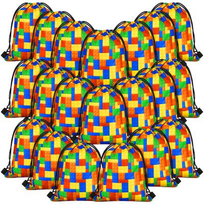 Shappy Building Block Party Favor Bags, Drawstring Gift Backpack, 24 Packs