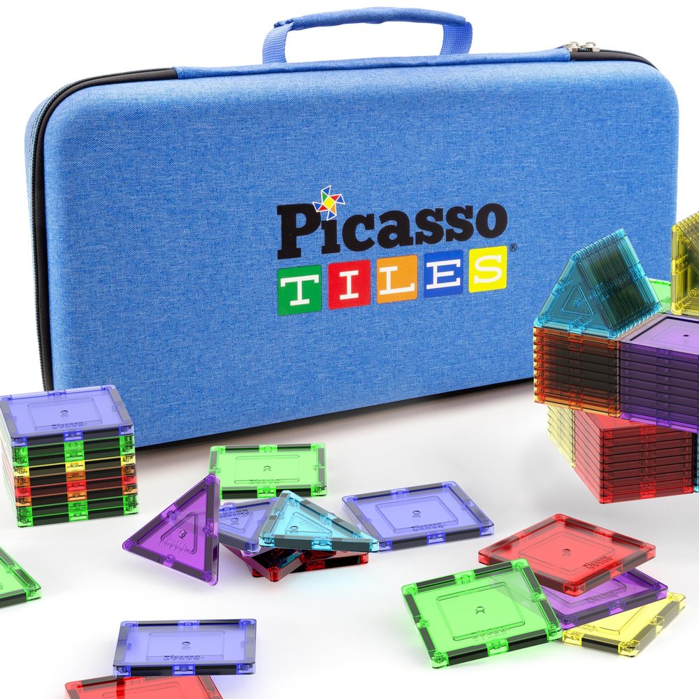 PicassoTiles Magnetic Tile Storage Case 16.5x7.5x3.5in Travel Carry Bag with Handle Water Resistant Organizer Compatible with Magnet Building Block Sets STEM Educational Accessories Oxford Cloth PTA10