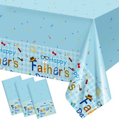 3 Pcs Happy Fathers Day Plastic Tablecloth 54 x 108 Inch Fathers Day Party Table Cover Water Print Table Cover Fathers Day Tablecloth Blue for Birthday Party Decoration Fathers Day Supplies (Light)