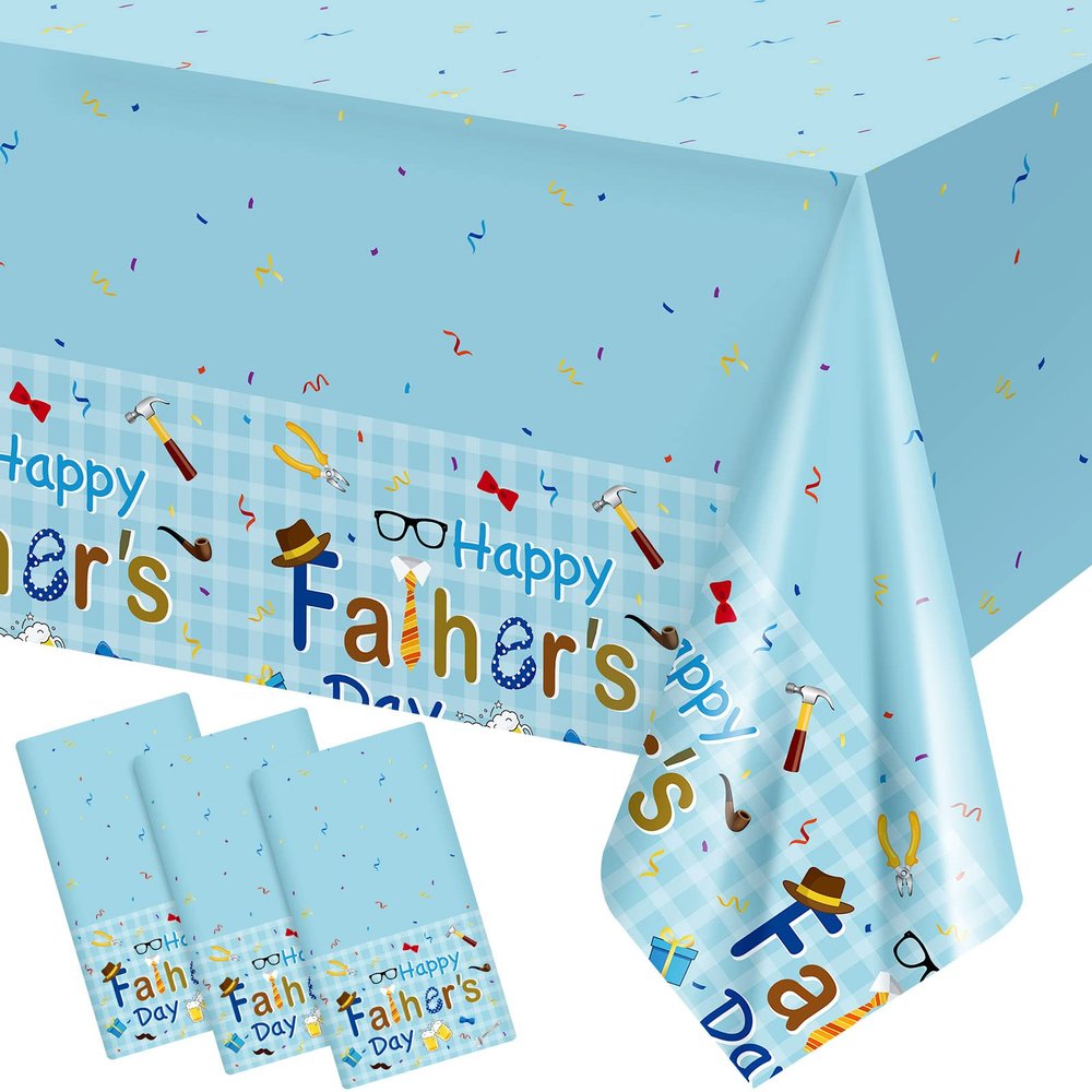 3 Pcs Happy Fathers Day Plastic Tablecloth 54 x 108 Inch Fathers Day Party Table Cover Water Print Table Cover Fathers Day Tablecloth Blue for Birthday Party Decoration Fathers Day Supplies (Light)
