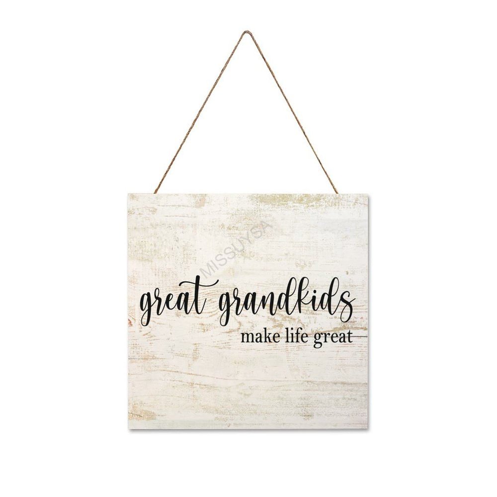 Wooden Signs, Rustic Great Grandkids Make Life Great Sign Plaque Pianted Quote Home Decor Farmhouse Garden Outdoor Wall Art 8"x8", Made in USA