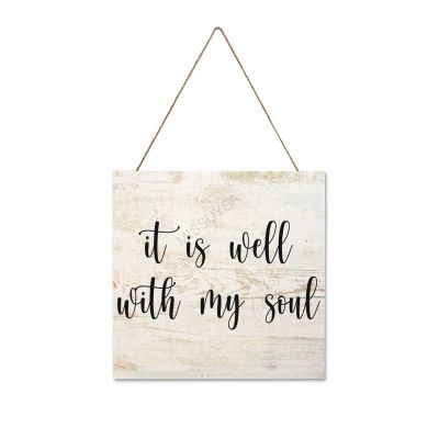 Wooden Signs, Rustic It is Well with My Soul Sign Plaque Pianted Quote Home Decor Farmhouse Garden Outdoor Wall Art 8"x8", S221