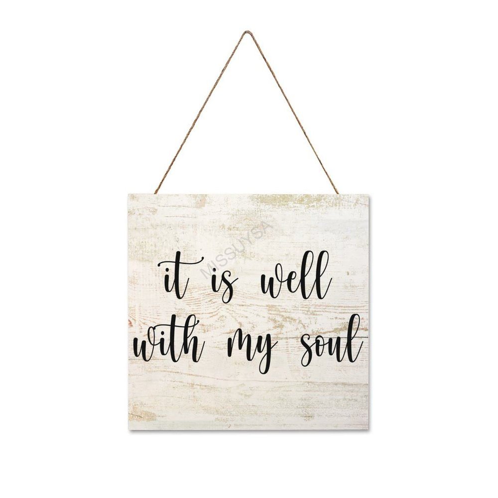 Wooden Signs, Rustic It is Well with My Soul Sign Plaque Pianted Quote Home Decor Farmhouse Garden Outdoor Wall Art 8"x8", S221