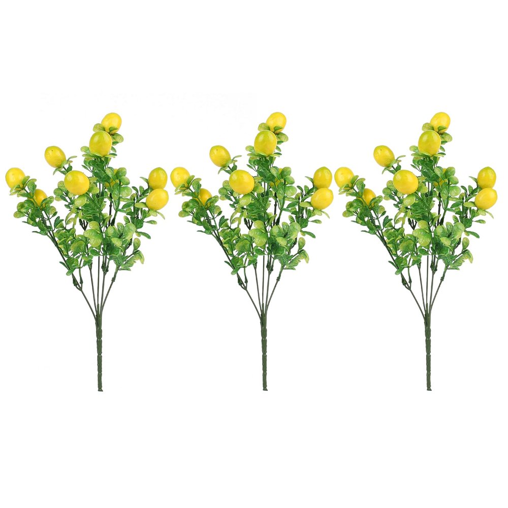 WIVAYE 3Pack Artificial Lemon Branches for Vases, 14 Inch Fake Lemon Decor Lifelike Plant Decor Fake Tree Branches for Home Office Table Centerpiece, Yellow