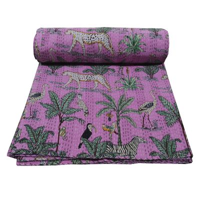 Indian Handmade Bedspread Kantha Work Bed Decor Throw Blanket Queen (90X108 inches) Size