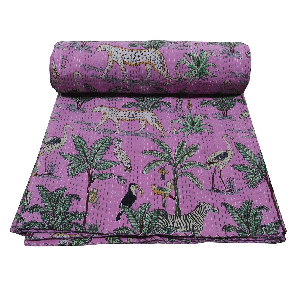 Indian Handmade Bedspread Kantha Work Bed Decor Throw Blanket Queen (90X108 inches) Size