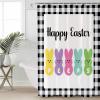 ALAGEO Easter Shower Curtain Happy Easter Peeps Shower Curtains for Bathroom Decor, Bunny Black Buffalo Plaid Bath Curtains Sets with Hooks Waterproof Standard Size 60" x 72" view 4