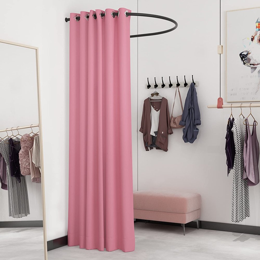 HIYOUGO Fitting Room Kit, Clothing Store Dressing Room, Corner Changing Room with Black U Rod and Thick Blackout Curtains, Fashion Privacy Shelter Tend Cabana (Color : Pink, Size : 95cm)