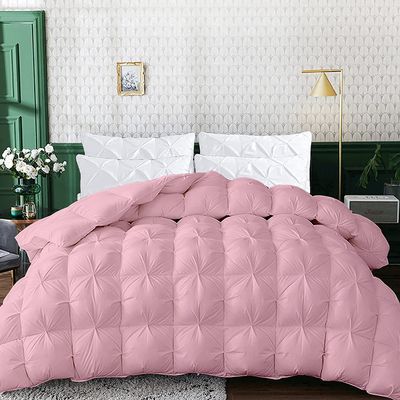 1 PC Baffle Box Pinch Pleated Comforter/Quilted-100% Egyptian Cotton 500 GSM Fill Weight Cloud Fluffy Cozy Down Alternative Duvet Insert With 4 Corner Tabs Baby Pink | Twin-XL Best Comforter