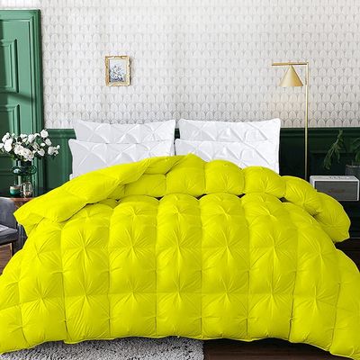 1 PC Baffle Box Pinch Pleated Comforter/Quilted-100% Egyptian Cotton 500 GSM Fill Weight Cloud Fluffy Cozy Down Alternative Duvet Insert With 4 Corner Tabs Yellow | Olympic Queen Best Comforter