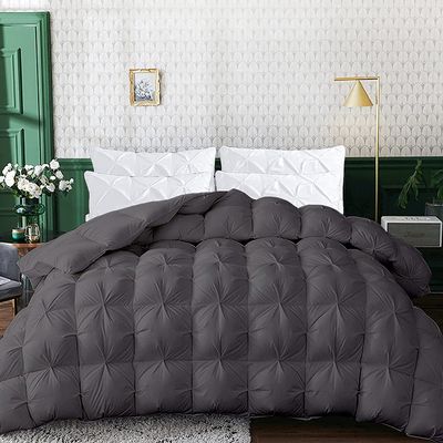 1 PC Baffle Box Pinch Pleated Comforter/Quilted-100% Egyptian Cotton 500 GSM Fill Weight Cloud Fluffy Cozy Down Alternative Duvet Insert With 4 Corner Tabs Dark Grey | California King Best Comforter