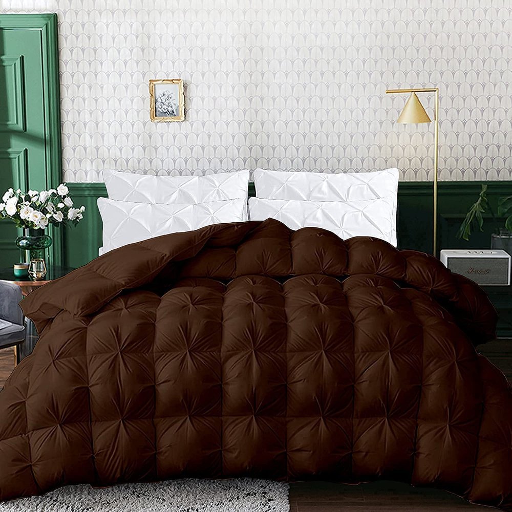 1 PC Baffle Box Pinch Pleated Comforter/Quilted-100% Egyptian Cotton 500 GSM Fill Weight Cloud Fluffy Cozy Down Alternative Duvet Insert With 4 Corner Tabs Chocolate | Full XL Best Comforter