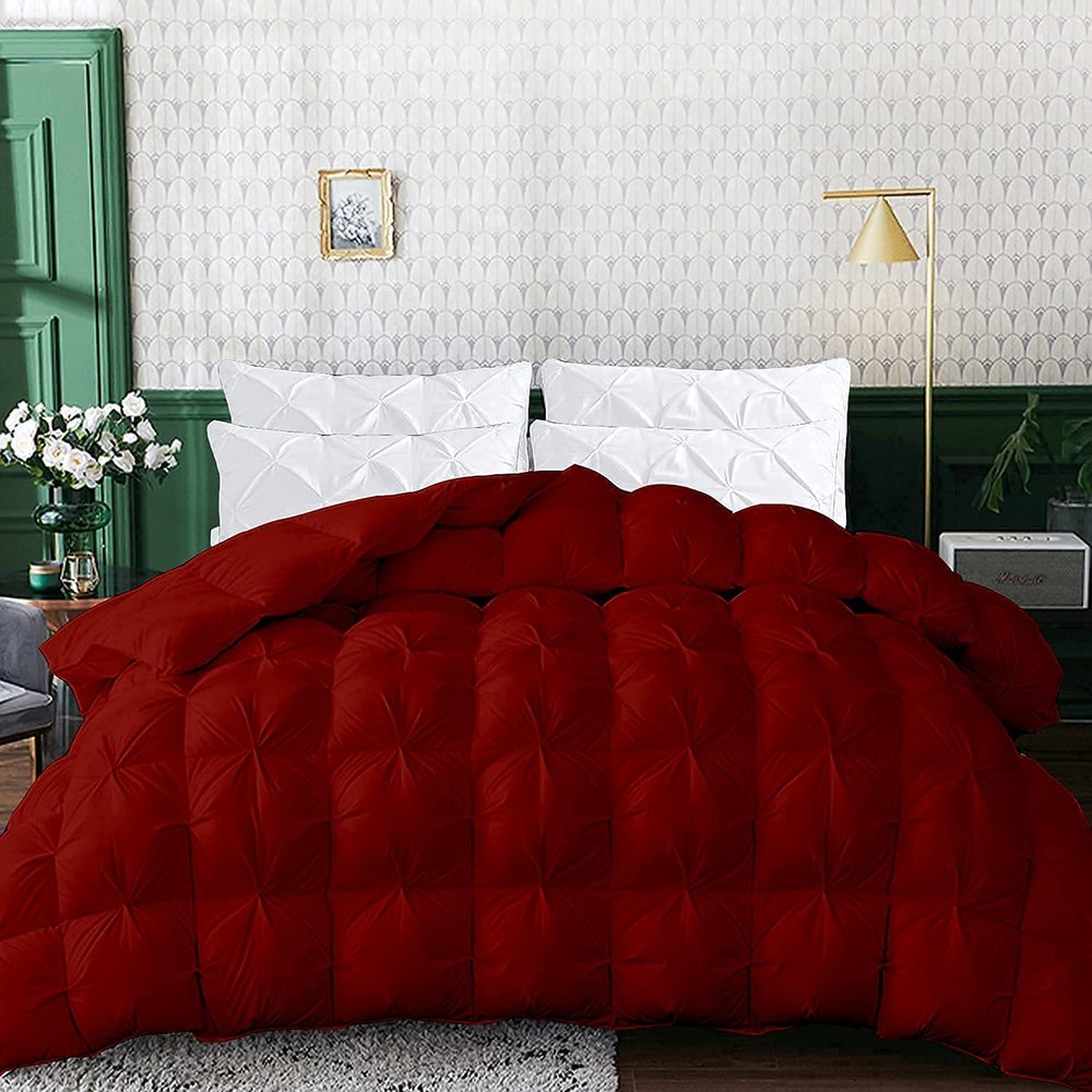 1 PC Baffle Box Pinch Pleated Comforter/Quilted-100% Egyptian Cotton 500 GSM Fill Weight Cloud Fluffy Cozy Down Alternative Duvet Insert With 4 Corner Tabs Burgundy | Twin-XL Best Comforter