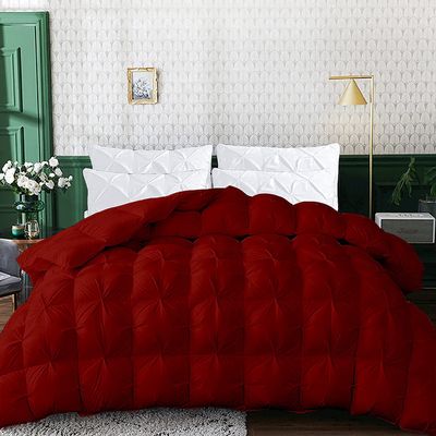 1 PC Baffle Box Pinch Pleated Comforter/Quilted-100% Egyptian Cotton 500 GSM Fill Weight Cloud Fluffy Cozy Down Alternative Duvet Insert With 4 Corner Tabs Burgundy | Olympic Queen Best Comforter
